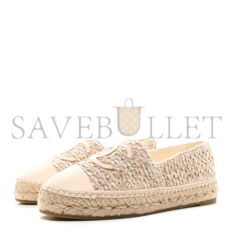 CHANEL TWEED LAMBSKIN CC ESPADRILLES BEIGE G29762